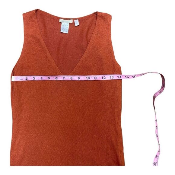 Soft Grey Rust Cashmere Cotton V-Neck Sweater Sleeveless Top Size 10 Preppy EUC - Picture 2 of 7